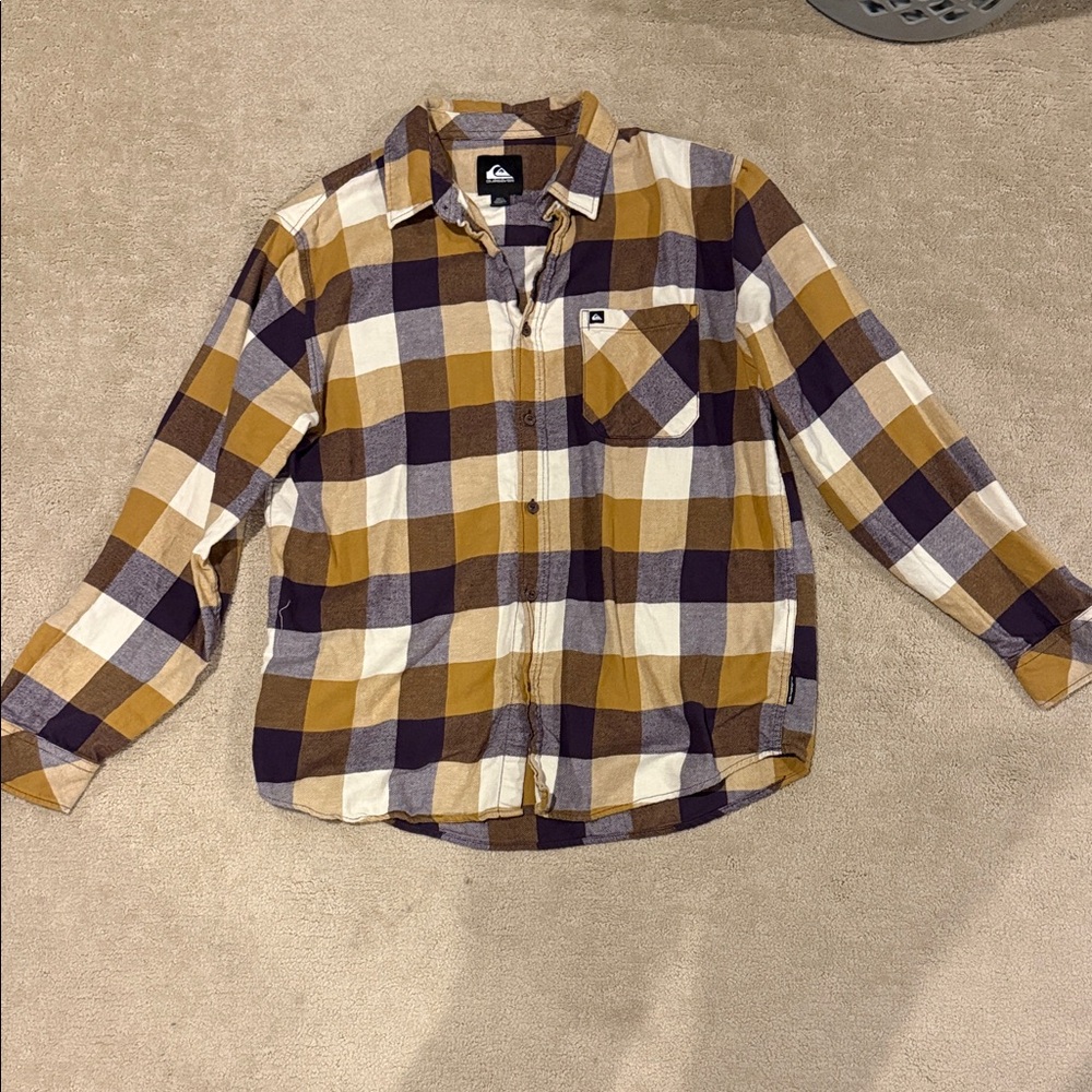Quiksilver Men's Checkered Shirt - Purple and Brown